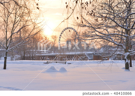 Winter landscape at sunset. Winter landscape at sunset. 48410866