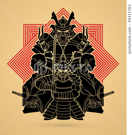 Group of Samurai, Ready to fight action vector Group of Samurai, Ready to fight action vector 48411563