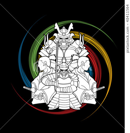 Group of Samurai, Ready to fight action vector Group of Samurai, Ready to fight action vector 48411564