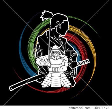 2 Samurai composition cartoon graphic vector 2 Samurai composition cartoon graphic vector 48411578
