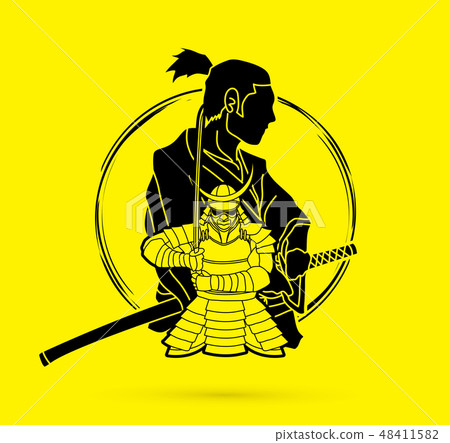 2 Samurai composition cartoon graphic vector 48411582