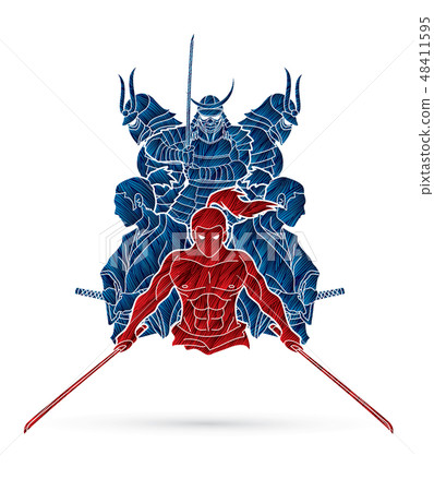 Group of Samurai, Ready to fight action vector 48411595