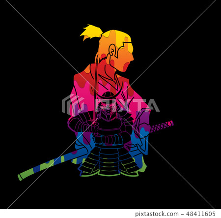2 Samurai composition ready to fight vector 48411605