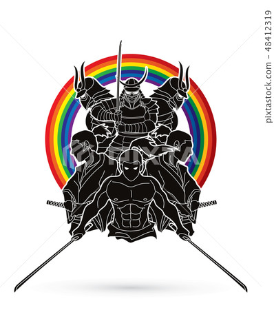 Group of Samurai, Ready to fight action vector Group of Samurai, Ready to fight action vector 48412319