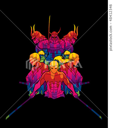 Group of Samurai, Ready to fight action vector Group of Samurai, Ready to fight action vector 48412346