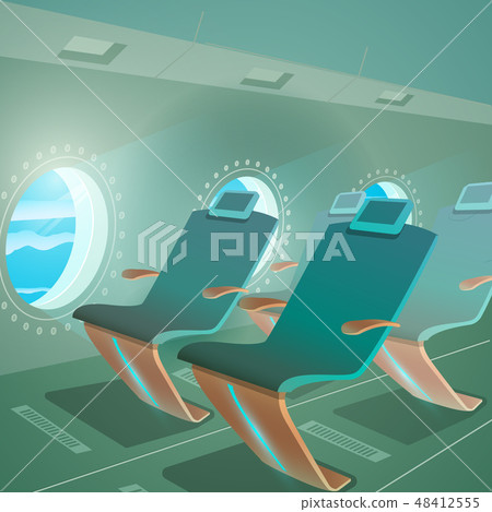 Airplane Cabin View Passenger Seat and Porthole 48412555