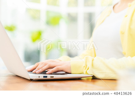 Young lady handling personal computer Internet girls lifestyle female portrait 48413626