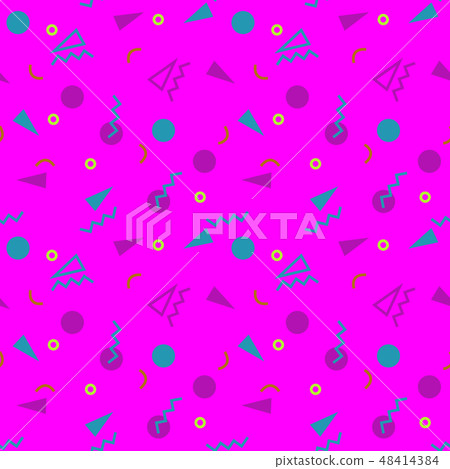 Seamless pattern with 80s memphis geometics style and vibrant psychedelic colors 48414384