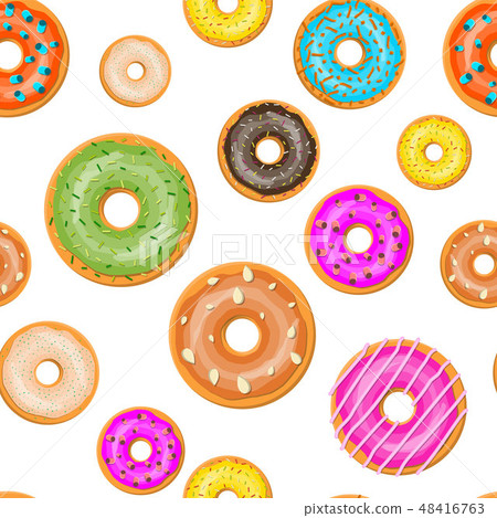 Seamless donut cake set pattern. Seamless donut cake set pattern. 48416763