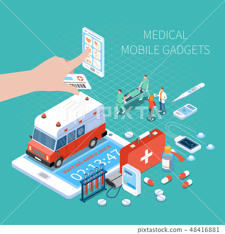 Medical Mobile Gadgets Isometric Composition - Stock Illustration ...