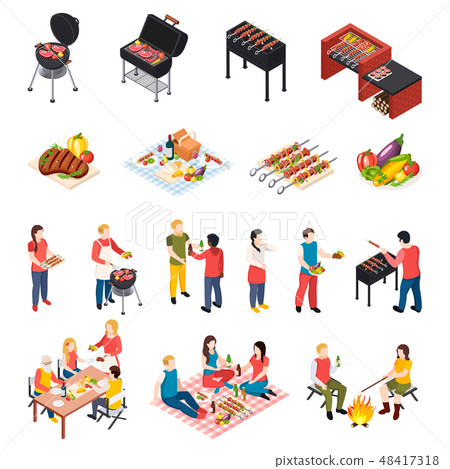 Isometic Bbq Grill Picnic Icon Set - Stock Illustration [48417318] - PIXTA