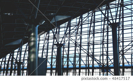Steel structure workshop in construction, steel frame factory building Steel structure workshop in construction, steel frame factory building 48417517