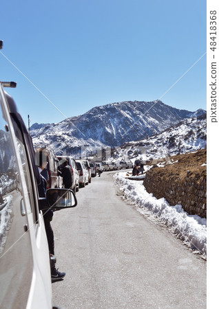 Traffic jam and Highway blockage due to snowfall 48418368