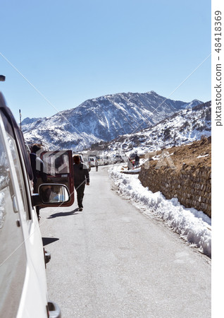 Traffic jam and Highway blockage due to snowfall Traffic jam and Highway blockage due to snowfall 48418369