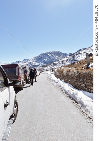 Traffic jam and Highway blockage due to snowfall 48418370