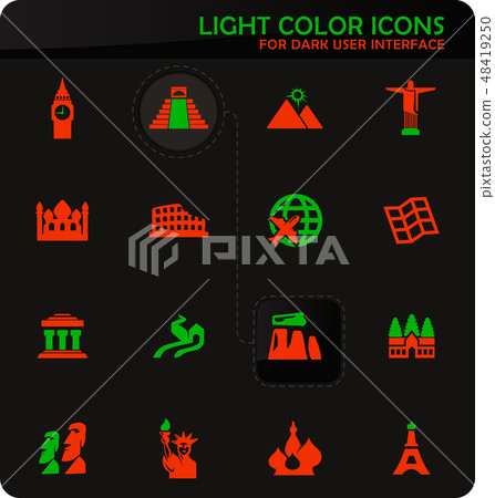 Travel and Wonders icons set 48419250