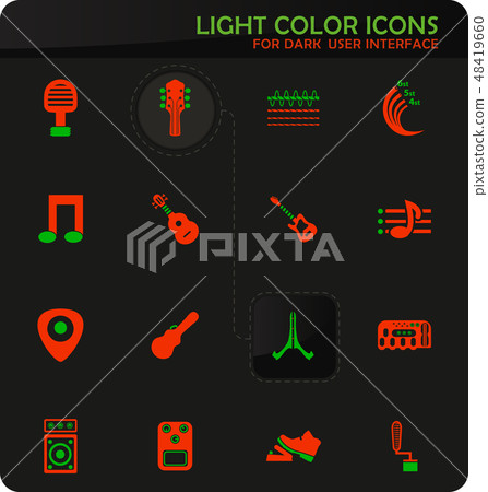 Guitar and accessories icons set 48419660