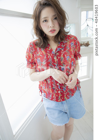 Curly hair Bob style woman Curly hair Bob style woman 48419683