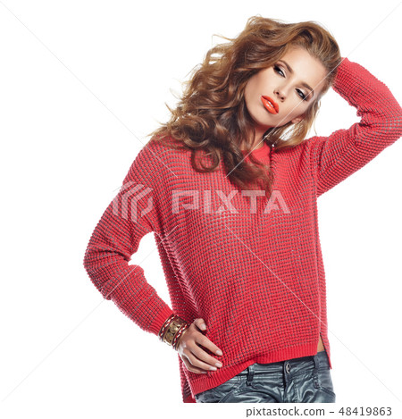 Amazing beautiful brunette woman in autumn color. Studio shoot 48419863