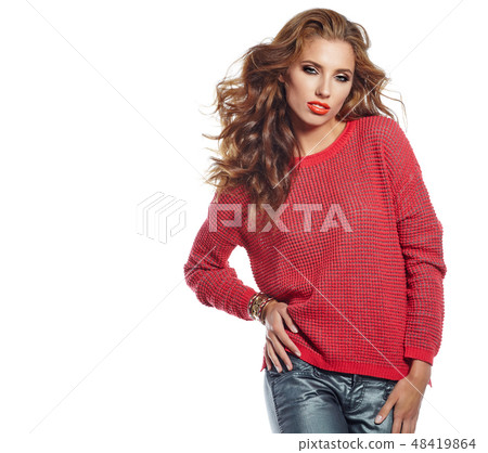 Amazing beautiful brunette woman in autumn color. Studio shoot 48419864