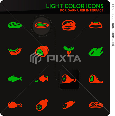 Meat and protein icons set 48420053