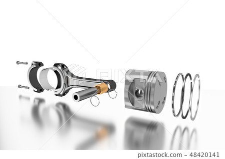 3D rendering. Engine piston with piston rings. 3D rendering. Engine piston with piston rings. 48420141