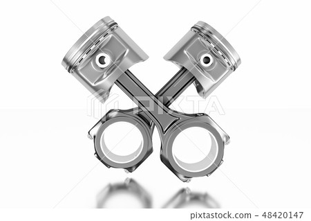 3D rendering. Engine piston with piston rings. 48420147