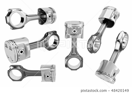 3D rendering. Engine piston with piston rings. 48420149