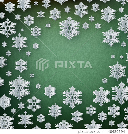 Abstract winter background with paper snowflakes on green background. EPS 10 48420594