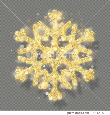 Rich Christmas texture decoration with glitter golden bokeh. Shine snowflake isolated on transparent 48421890