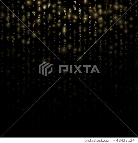 Glitter threads of curtain backdrop on black. Christmas and New Year effect. Gold particles lines Glitter threads of curtain backdrop on black. Christmas and New Year effect. Gold particles lines 48422124