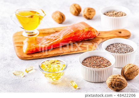 Healthy eating concept. Sources of omega 3. Healthy eating concept. Sources of omega 3. 48422206