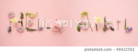 the inscription Hello April, lined with flowers the inscription Hello April, lined with flowers 48422501