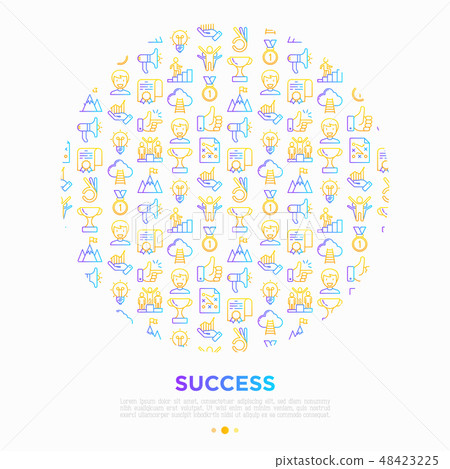 Success concept in circle thin line icons - Stock Illustration ...
