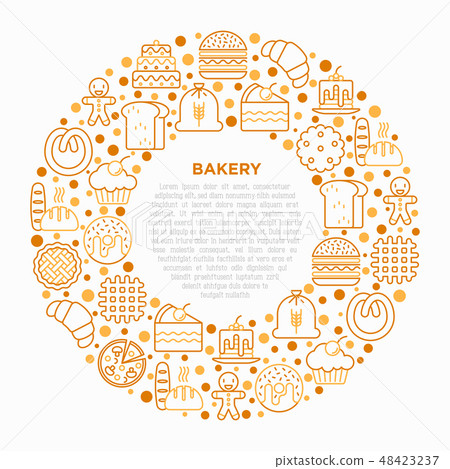 Bakery concept in circle with thin line icons 48423237
