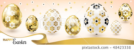 Easter banner with golden eggs and silk ribbon 48423338