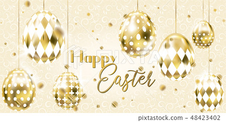 Happy Easter banner with golden eggs 48423402