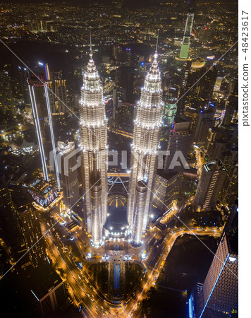 Top of Petronas Twin Towers. Aerial view of Kuala Lumpur Downtow 48423617