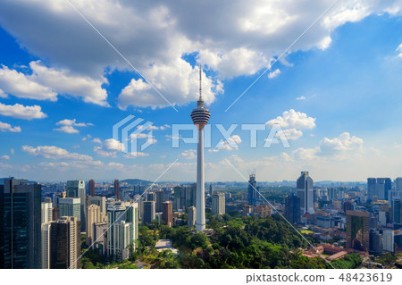 Menara Kuala Lumpur Tower with clouds sky. Aerial view of Kuala 48423619