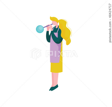 Young Blonde Woman Blowing Glass, Female Glassblower Character, Hobby or Profession Vector Young Blonde Woman Blowing Glass, Female Glassblower Character, Hobby or Profession Vector 48424717