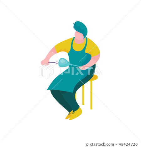 Man Working with Glass, Male Glassblower or Glassworker Character, Hobby or Profession Vector 48424720