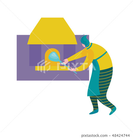 Man Working with Glass, Male Glassblower or Glassworker Character Melting Glass in Furnace, Hobby or Man Working with Glass, Male Glassblower or Glassworker Character Melting Glass in Furnace, Hobby or 48424744