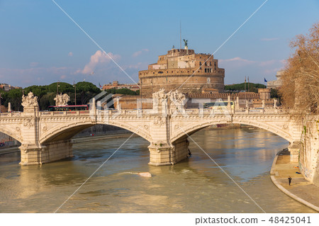 Castle of Holy Angel, bridge over Tiber river Rome Castle of Holy Angel, bridge over Tiber river Rome 48425041