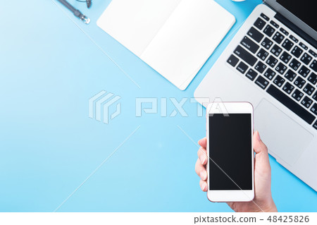 Female hand-held machine Smartphone electronic wallet with online payment mockup 48425826