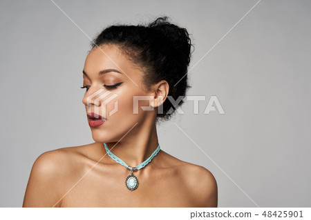 Beauty portrait of beautiful mixed race woman wearing chocker 48425901