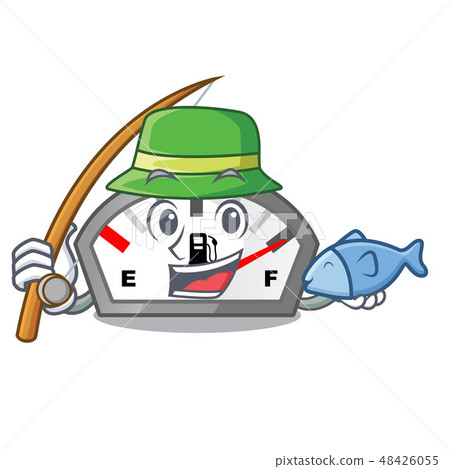 Fishing cartoon gasoline indicator sticks to motorbike 48426055
