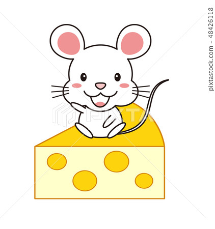 Mouse sitting cheese and shaking hands Mouse sitting cheese and shaking hands 48426118