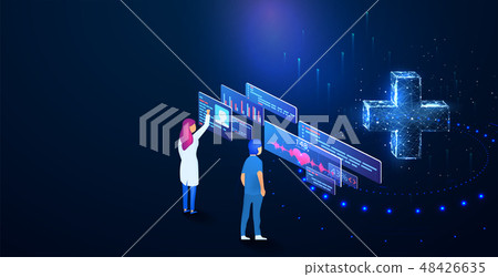 Doctor Examining Digital DASHBOARD hud Doctor Examining Digital DASHBOARD hud 48426635