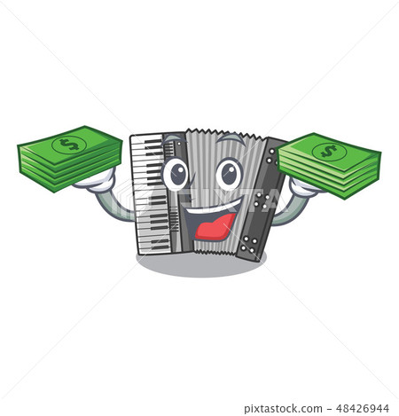With money bag miniature accrodion in the shape mascot 48426944