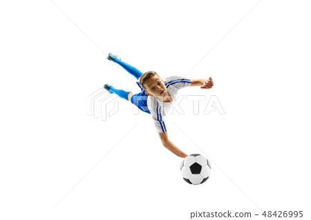 Young boy with soccer ball isolated on white. football player Young boy with soccer ball isolated on white. football player 48426995